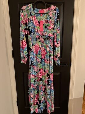 Lilly Pulitzer Black, Pink & Blue Floral Maxi Dress